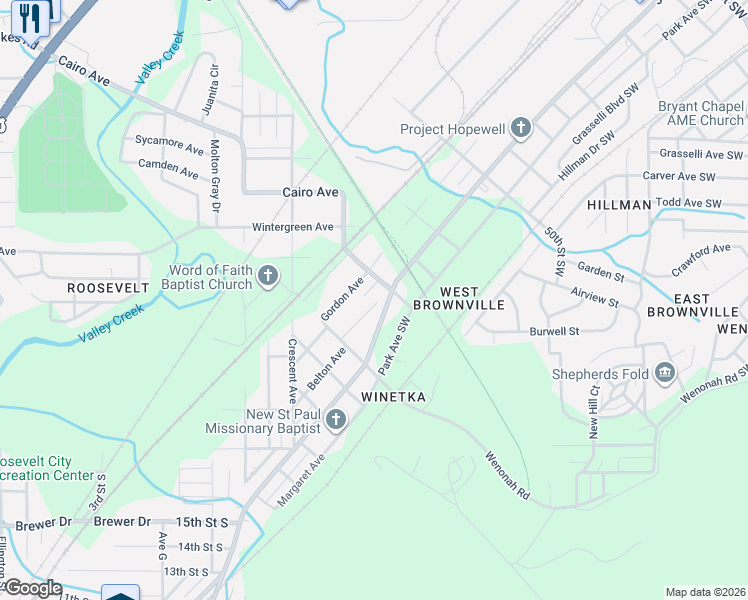 map of restaurants, bars, coffee shops, grocery stores, and more near 5324 Jefferson Avenue Southwest in Birmingham