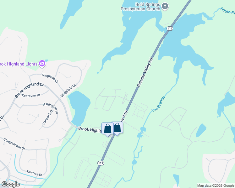 map of restaurants, bars, coffee shops, grocery stores, and more near 22201 Hilbun Drive in Birmingham