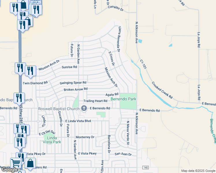 map of restaurants, bars, coffee shops, grocery stores, and more near 3511-3599 Mission Arch Dr in Roswell