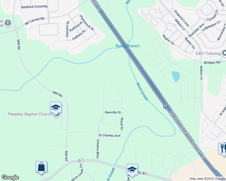 map of restaurants, bars, coffee shops, grocery stores, and more near 445 Royal Street in McDonough