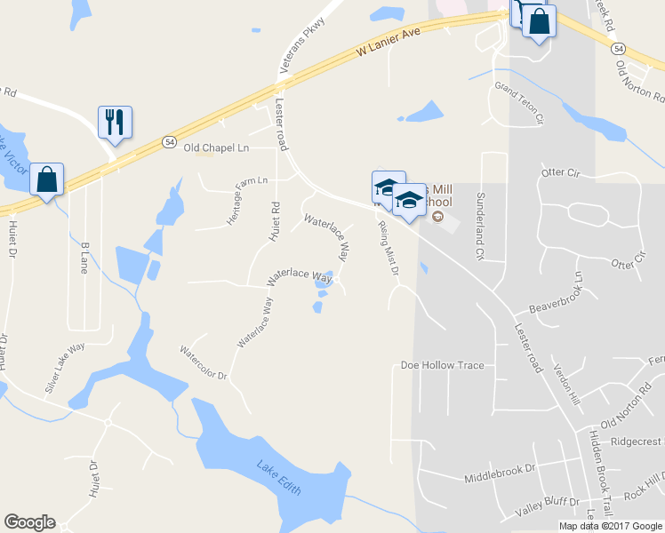 map of restaurants, bars, coffee shops, grocery stores, and more near 117 Waterlace Way in Fayetteville