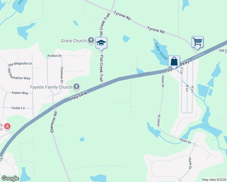 map of restaurants, bars, coffee shops, grocery stores, and more near 1662 Georgia 54 in Fayetteville