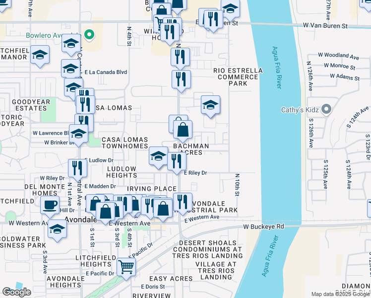 map of restaurants, bars, coffee shops, grocery stores, and more near 801 North Dysart Road in Avondale