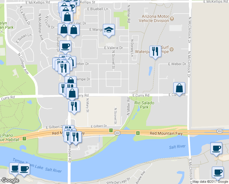 map of restaurants, bars, coffee shops, grocery stores, and more near 1221 East Henry Street in Tempe