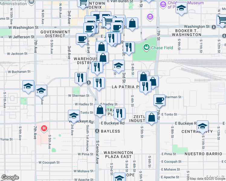 map of restaurants, bars, coffee shops, grocery stores, and more near 705 South 2nd Street in Phoenix