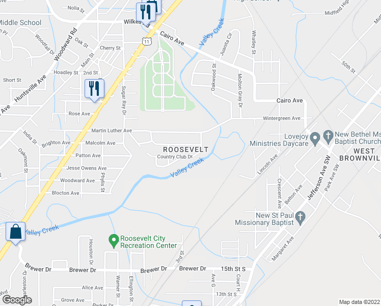 map of restaurants, bars, coffee shops, grocery stores, and more near 5712 Country Club Drive in Birmingham