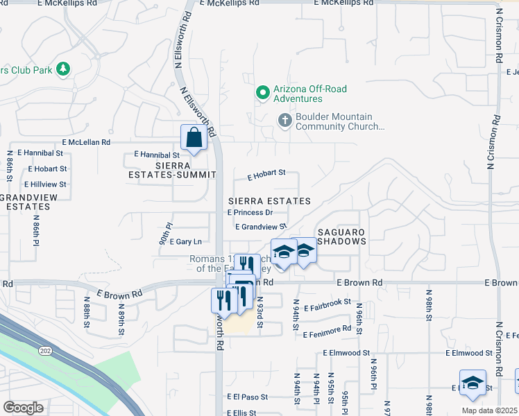 map of restaurants, bars, coffee shops, grocery stores, and more near 1418 North Compton Circle in Mesa