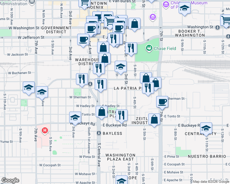 map of restaurants, bars, coffee shops, grocery stores, and more near 705 South 2nd Street in Phoenix