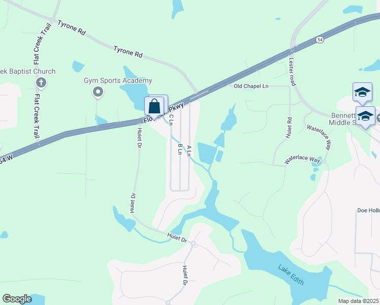 map of restaurants, bars, coffee shops, grocery stores, and more near 1512 Georgia 54 in Fayetteville