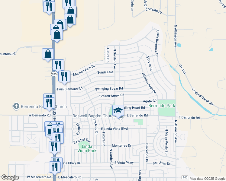 map of restaurants, bars, coffee shops, grocery stores, and more near 400-698 Swinging Spear Rd in Roswell