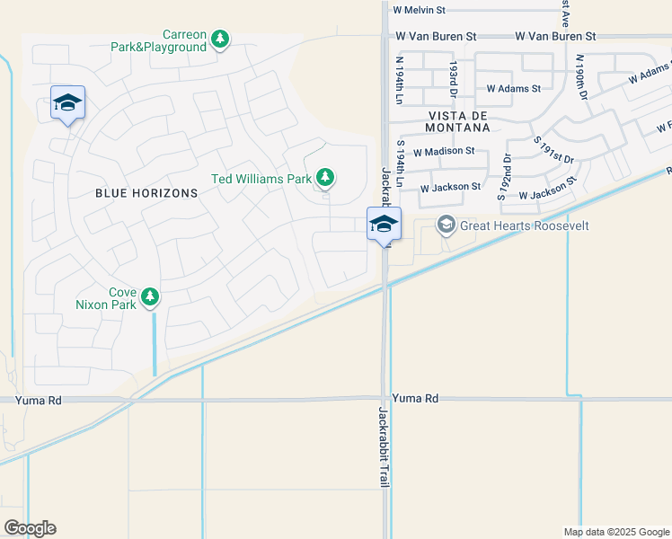 map of restaurants, bars, coffee shops, grocery stores, and more near 643 South 196th Circle in Buckeye
