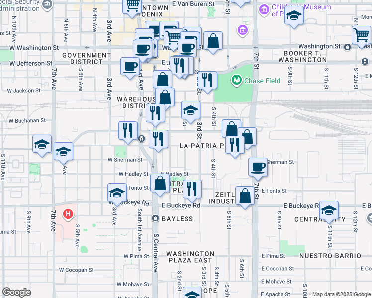 map of restaurants, bars, coffee shops, grocery stores, and more near 705 South 2nd Street in Phoenix