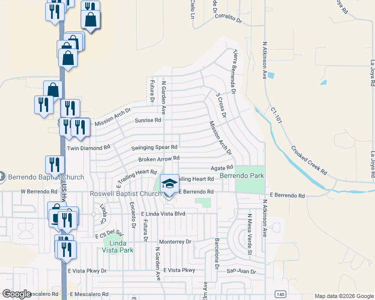 map of restaurants, bars, coffee shops, grocery stores, and more near 812 Swinging Spear Road in Roswell