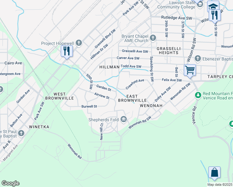 map of restaurants, bars, coffee shops, grocery stores, and more near 953 Garden Street in Birmingham
