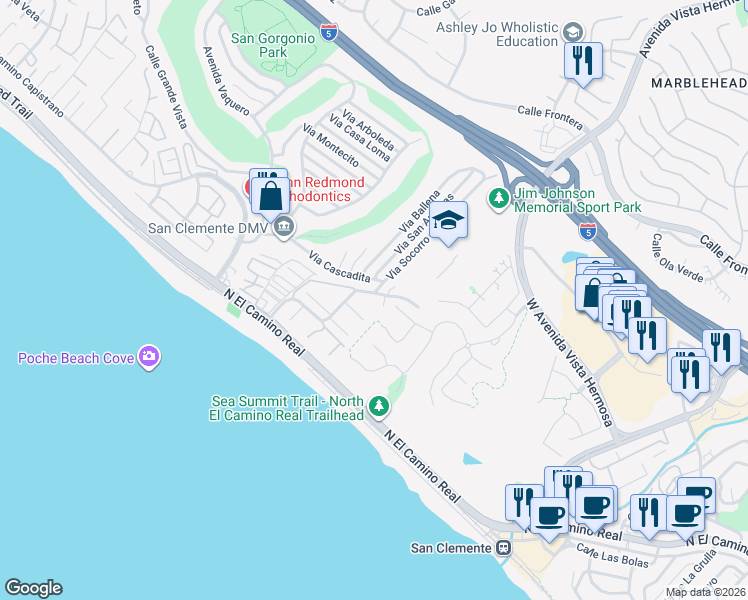 map of restaurants, bars, coffee shops, grocery stores, and more near 441 Camino San Clemente in San Clemente