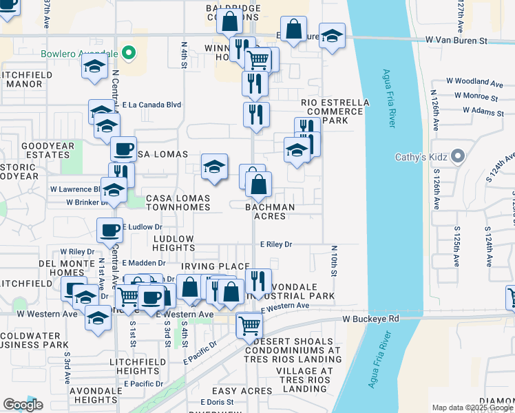 map of restaurants, bars, coffee shops, grocery stores, and more near 801 North Dysart Road in Avondale