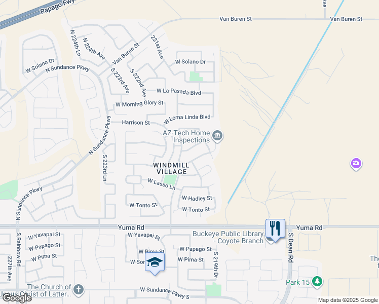 map of restaurants, bars, coffee shops, grocery stores, and more near 22027 West Shadow Drive in Buckeye