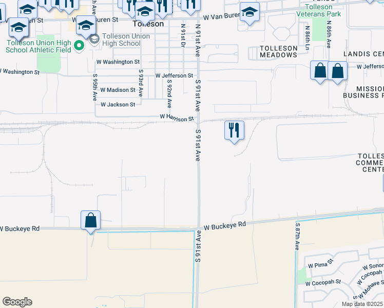 map of restaurants, bars, coffee shops, grocery stores, and more near 670 South 91st Avenue in Tolleson