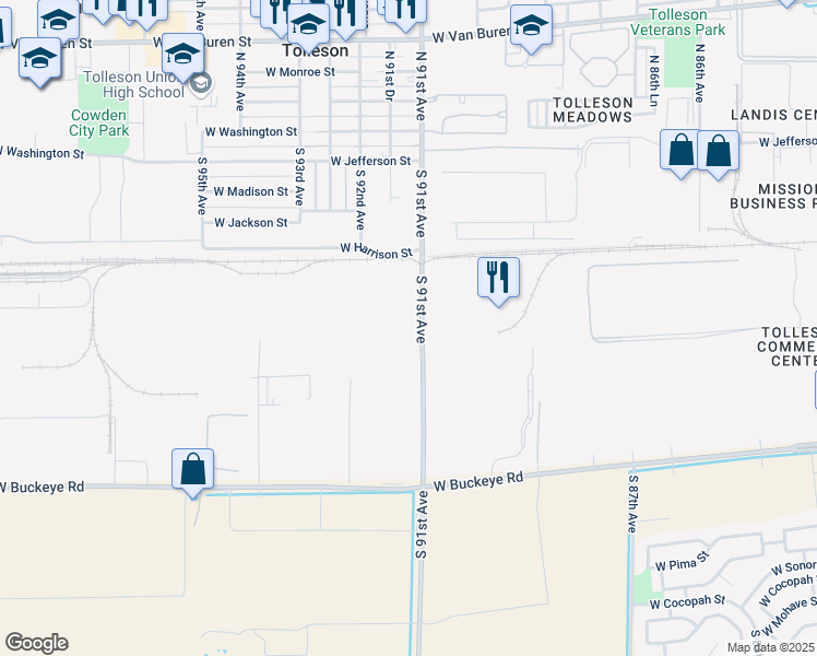 map of restaurants, bars, coffee shops, grocery stores, and more near 670 South 91st Avenue in Tolleson