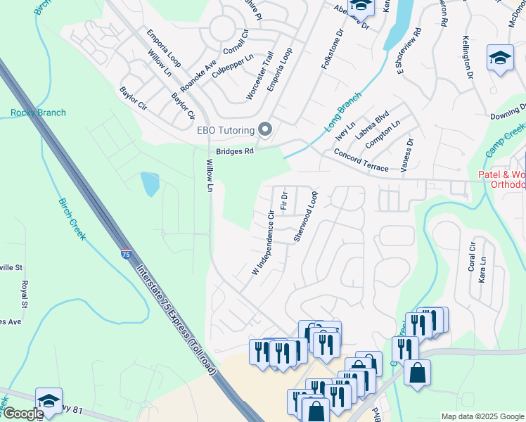 map of restaurants, bars, coffee shops, grocery stores, and more near 78 Spruce Drive in McDonough