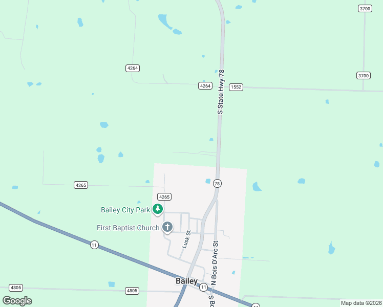 map of restaurants, bars, coffee shops, grocery stores, and more near 9910 Texas 78 in Bailey