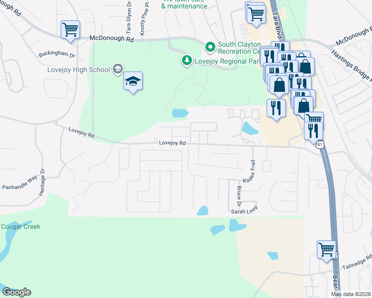 map of restaurants, bars, coffee shops, grocery stores, and more near 1798 Sandy Trail Drive in Hampton