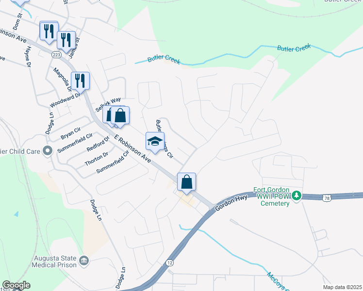 map of restaurants, bars, coffee shops, grocery stores, and more near 508 Butler Springs Court in Grovetown