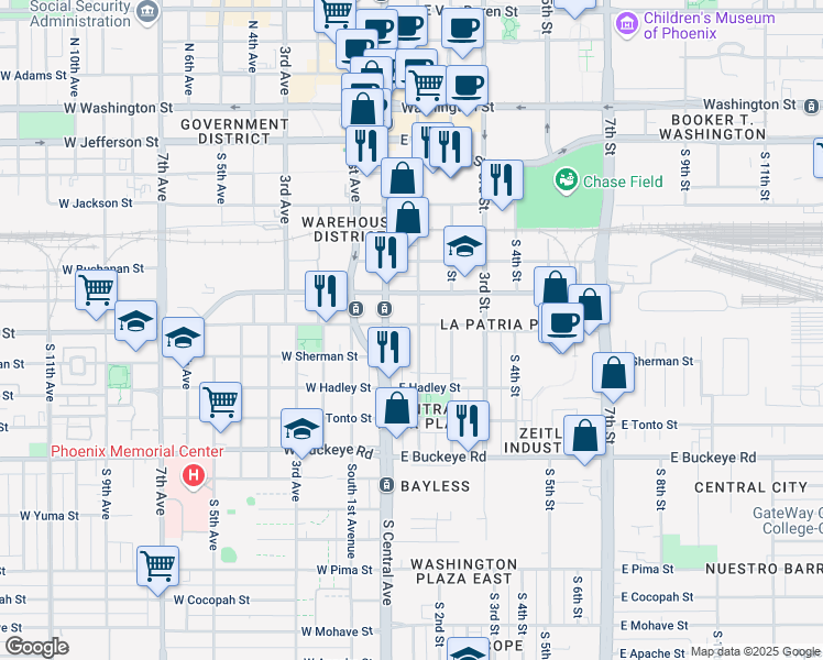 map of restaurants, bars, coffee shops, grocery stores, and more near 702 South 1st Street in Phoenix
