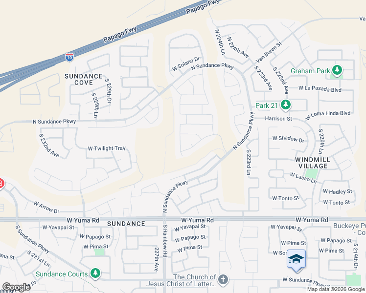 map of restaurants, bars, coffee shops, grocery stores, and more near 661 South 226th Drive in Buckeye
