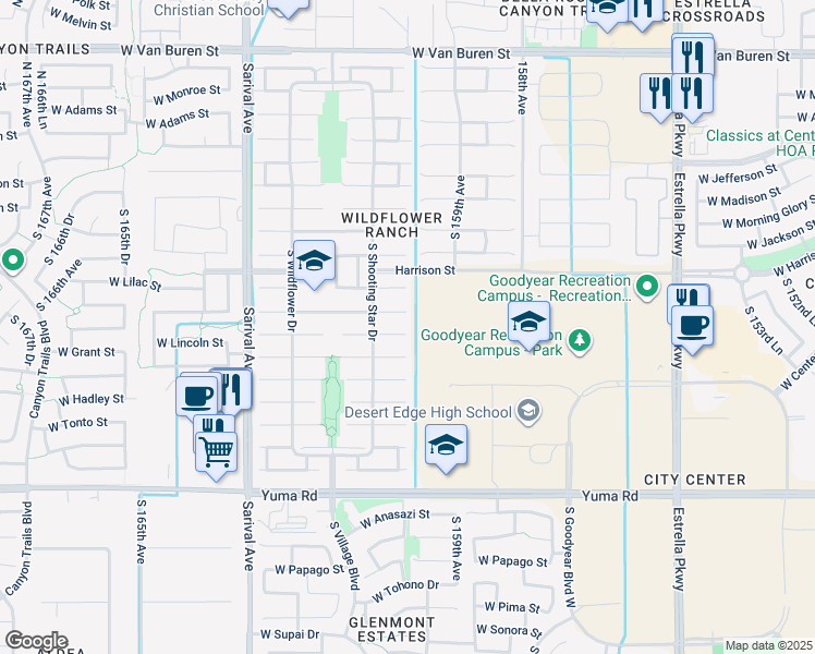 map of restaurants, bars, coffee shops, grocery stores, and more near 16006 West Lincoln Street in Goodyear