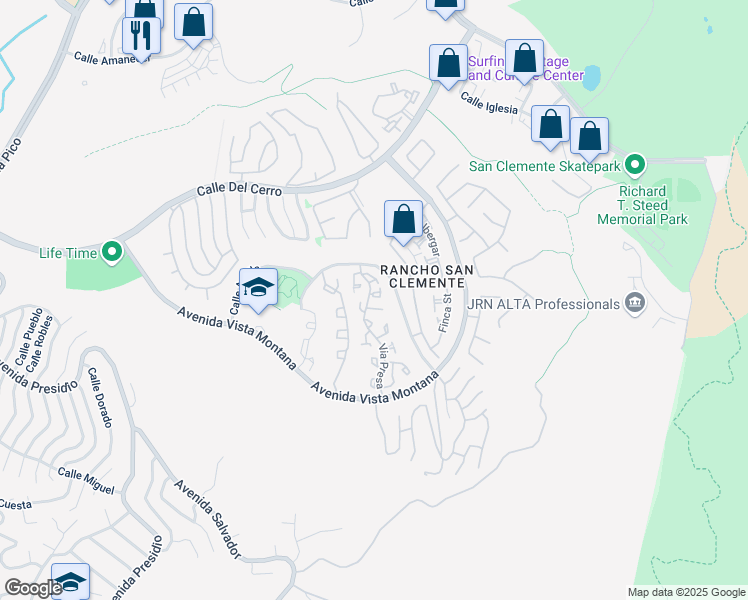 map of restaurants, bars, coffee shops, grocery stores, and more near 1201 Via Presa in San Clemente