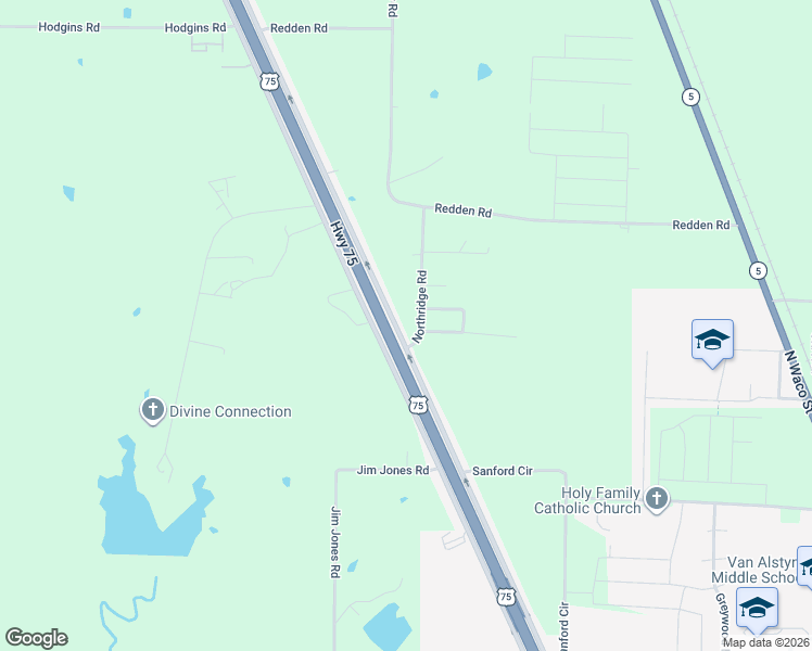 map of restaurants, bars, coffee shops, grocery stores, and more near 14180 U.S. 75 in Van Alstyne