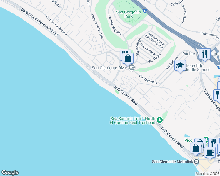 map of restaurants, bars, coffee shops, grocery stores, and more near 35857 Beach Road in Dana Point