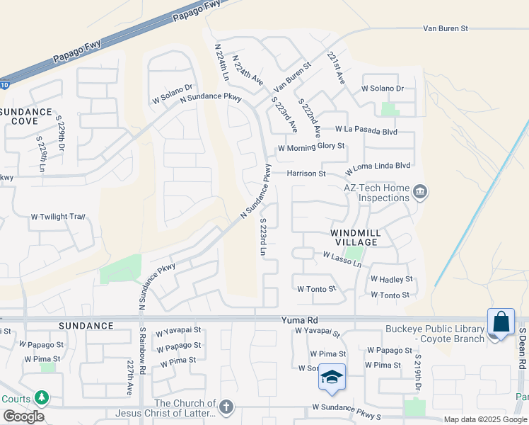 map of restaurants, bars, coffee shops, grocery stores, and more near 661 S 223rd Ln in Buckeye