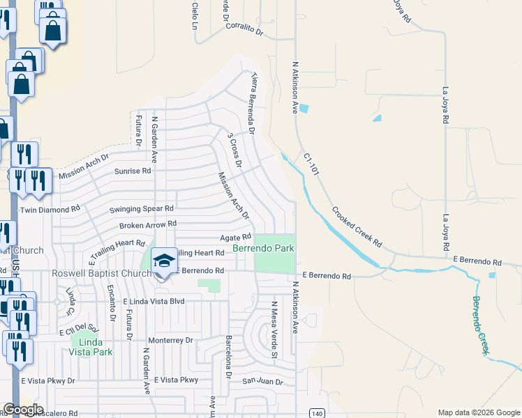map of restaurants, bars, coffee shops, grocery stores, and more near 108 3 Cross Drive in Roswell