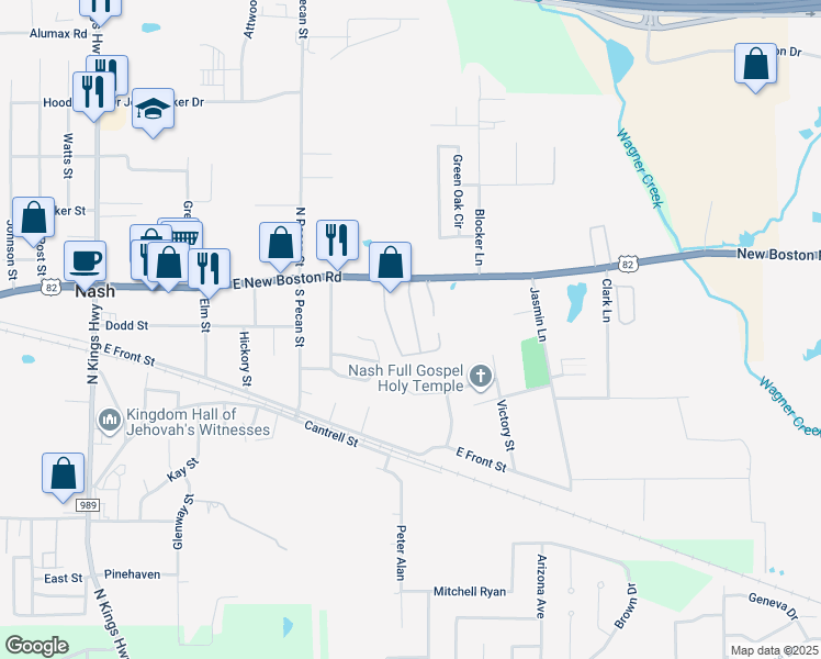 map of restaurants, bars, coffee shops, grocery stores, and more near 28 Oakwood Drive in Nash