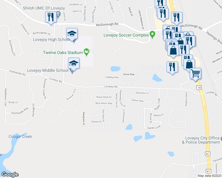 map of restaurants, bars, coffee shops, grocery stores, and more near 1762 Sandy Trail Drive in Hampton