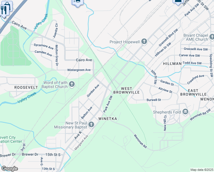 map of restaurants, bars, coffee shops, grocery stores, and more near 5324 Jefferson Avenue Southwest in Birmingham