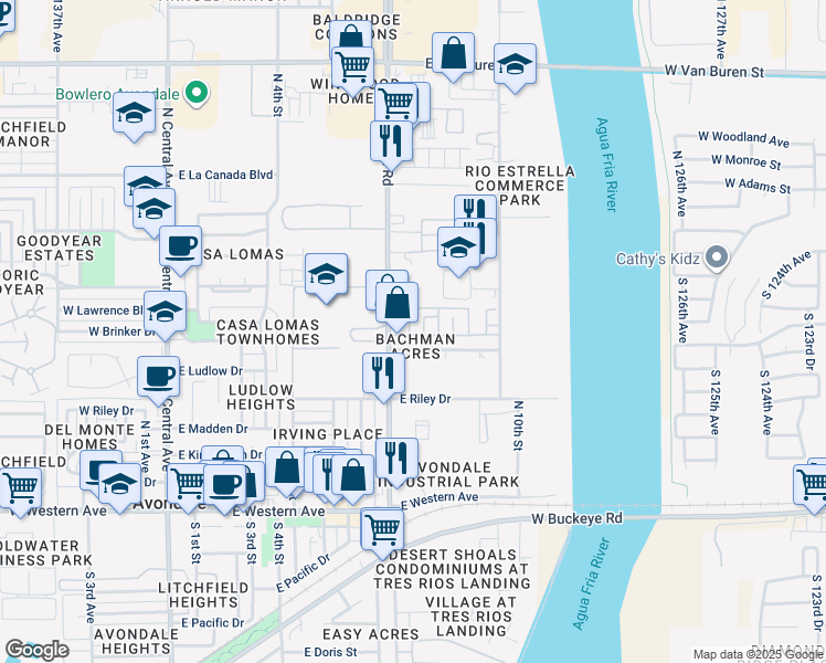 map of restaurants, bars, coffee shops, grocery stores, and more near 68 North Mobile Home Park in Avondale