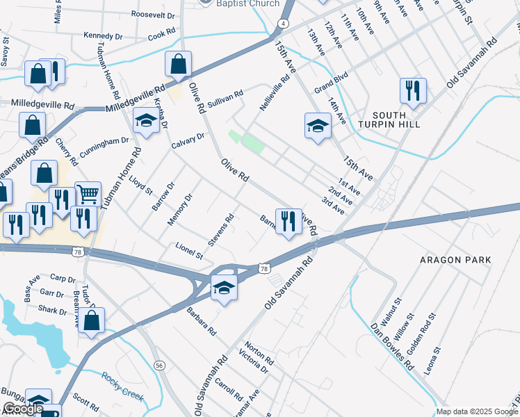 map of restaurants, bars, coffee shops, grocery stores, and more near 2010 Barnes Road in Augusta