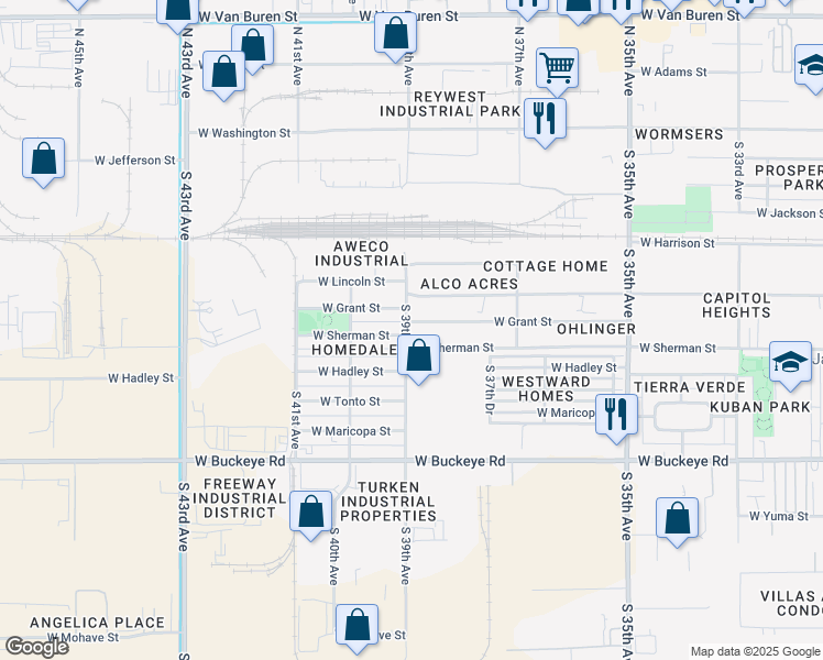 map of restaurants, bars, coffee shops, grocery stores, and more near 3847 West Grant Street in Phoenix