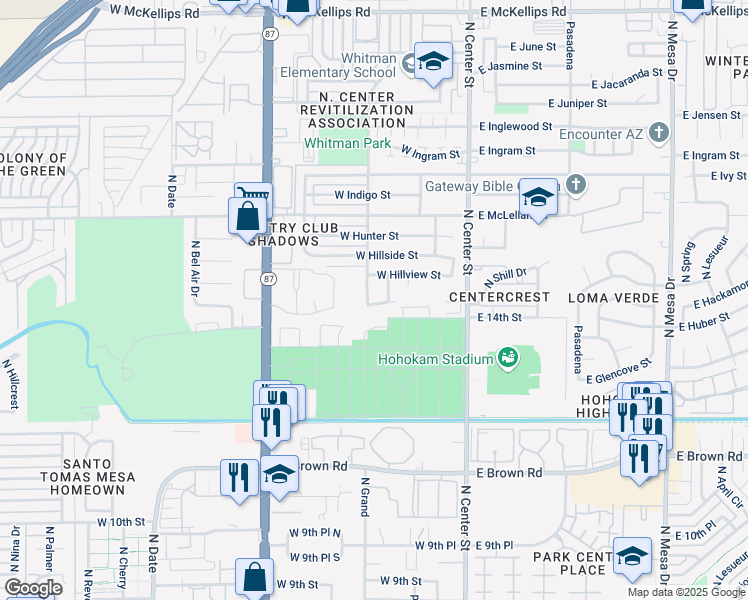 map of restaurants, bars, coffee shops, grocery stores, and more near 1421 North Grand in Mesa