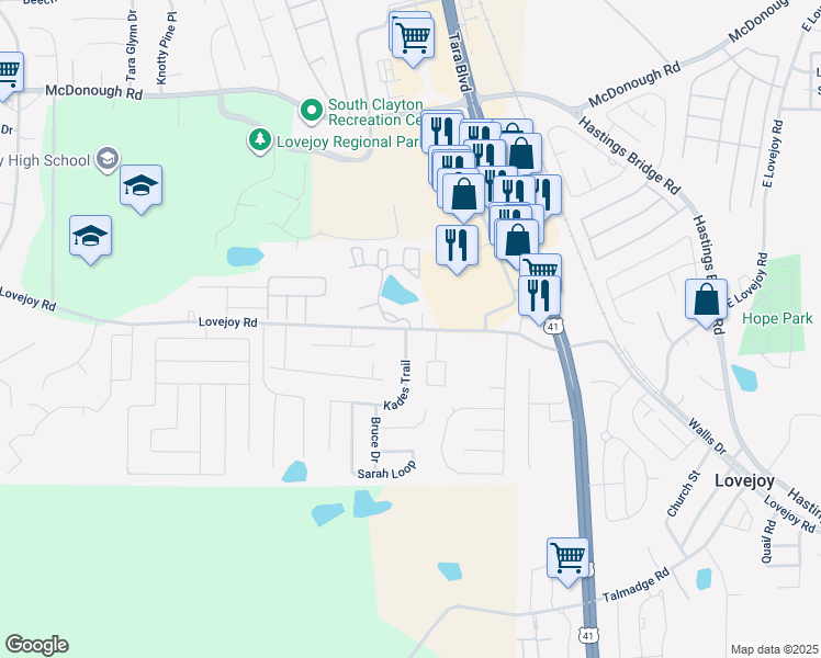 map of restaurants, bars, coffee shops, grocery stores, and more near 1874 Lovejoy Road in Hampton