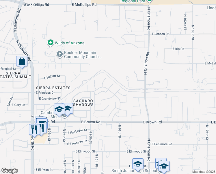 map of restaurants, bars, coffee shops, grocery stores, and more near 1404 North Drexel Circle in Mesa