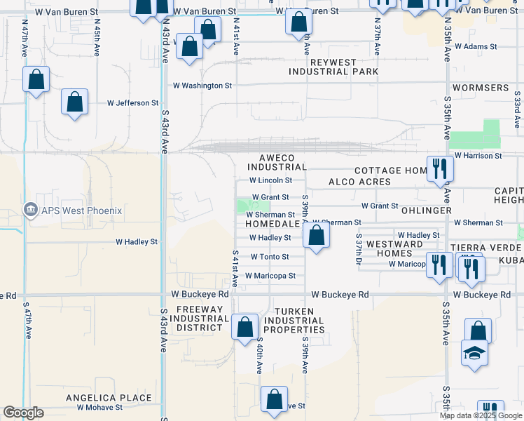 map of restaurants, bars, coffee shops, grocery stores, and more near 4010 West Sherman Street in Phoenix