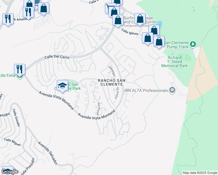 map of restaurants, bars, coffee shops, grocery stores, and more near 7 Gema Street in San Clemente