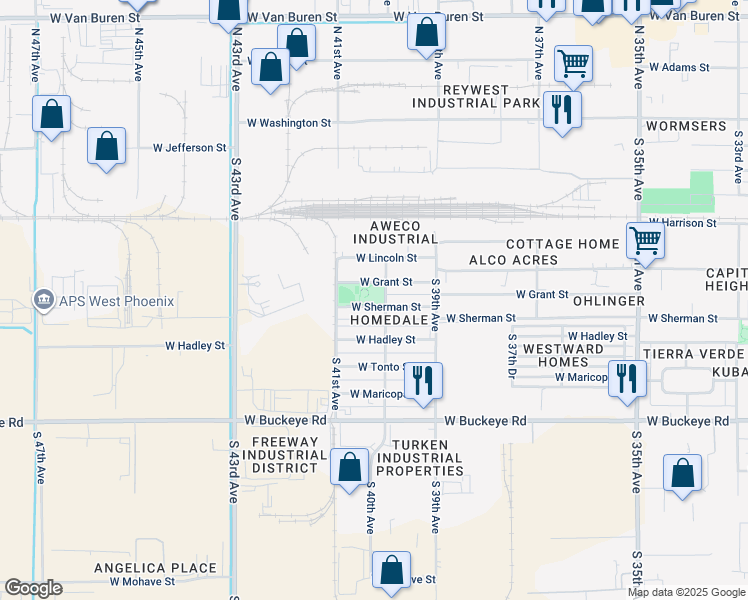 map of restaurants, bars, coffee shops, grocery stores, and more near 4010 West Sherman Street in Phoenix