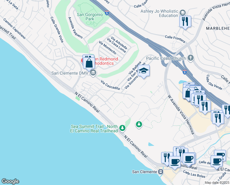 map of restaurants, bars, coffee shops, grocery stores, and more near 464 Camino San Clemente in San Clemente