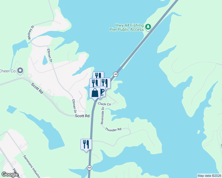 map of restaurants, bars, coffee shops, grocery stores, and more near 106 Thunder Trail in Eatonton