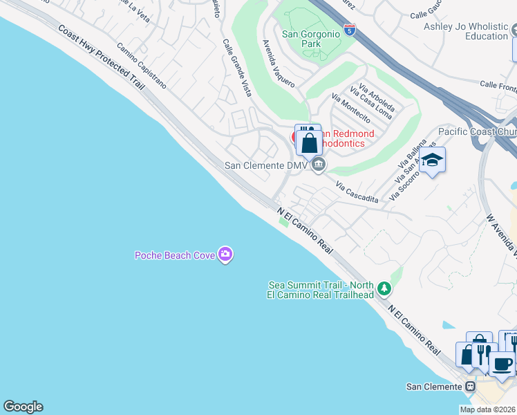 map of restaurants, bars, coffee shops, grocery stores, and more near 35835 Beach Road in Dana Point